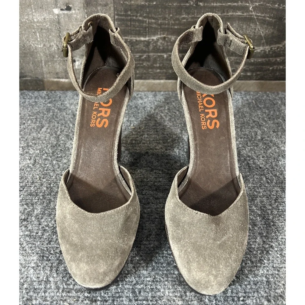 MICHAEL Michael Kors Brown Leather Suede Platform Ankle Strap Heels Size 5.5 M